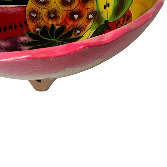 Vtg Mexican Hand Painted Footed Pottery Bowl Fruit Colorful Folk Art Boho 9.5” - Picture 12 of 16